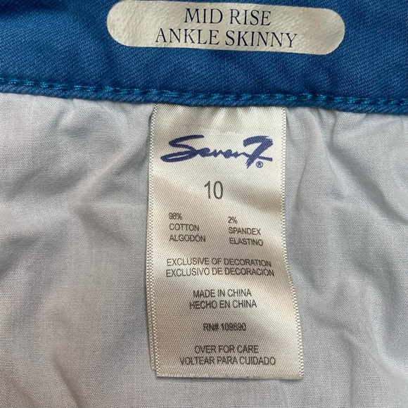 Seven7 Mid Rise Ankle Skinny Blue Jeans, Sz 10 EUC - Picture 3 of 11